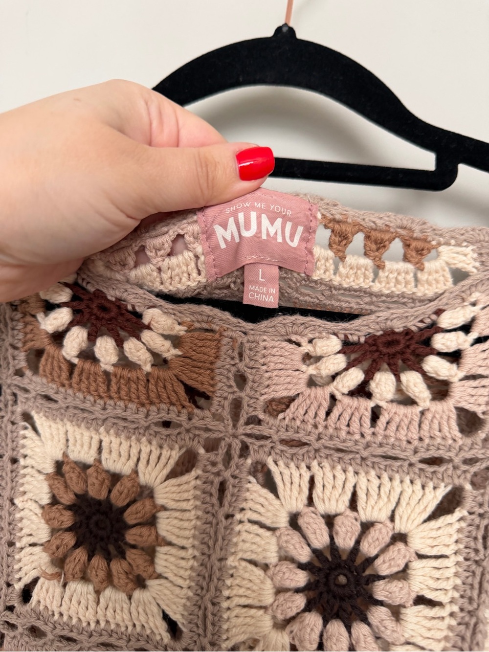 Show Me Your MuMu Crochet Square Floral Mini Coverup in Cream and Brown Large - Picture 10 of 11